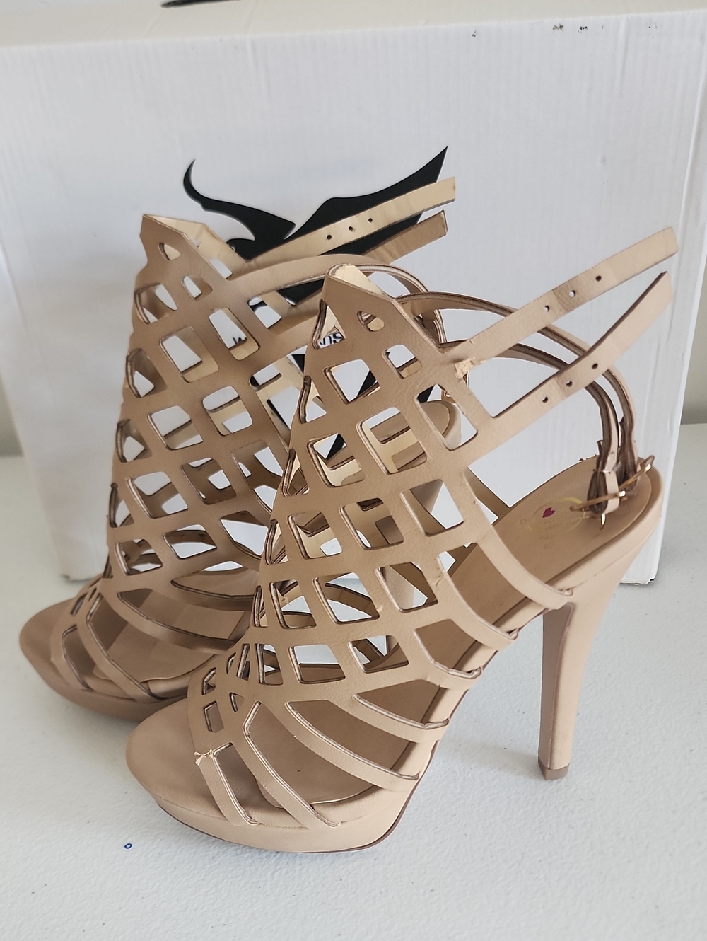 Womens Nude Laser-Cut Slingback Heels